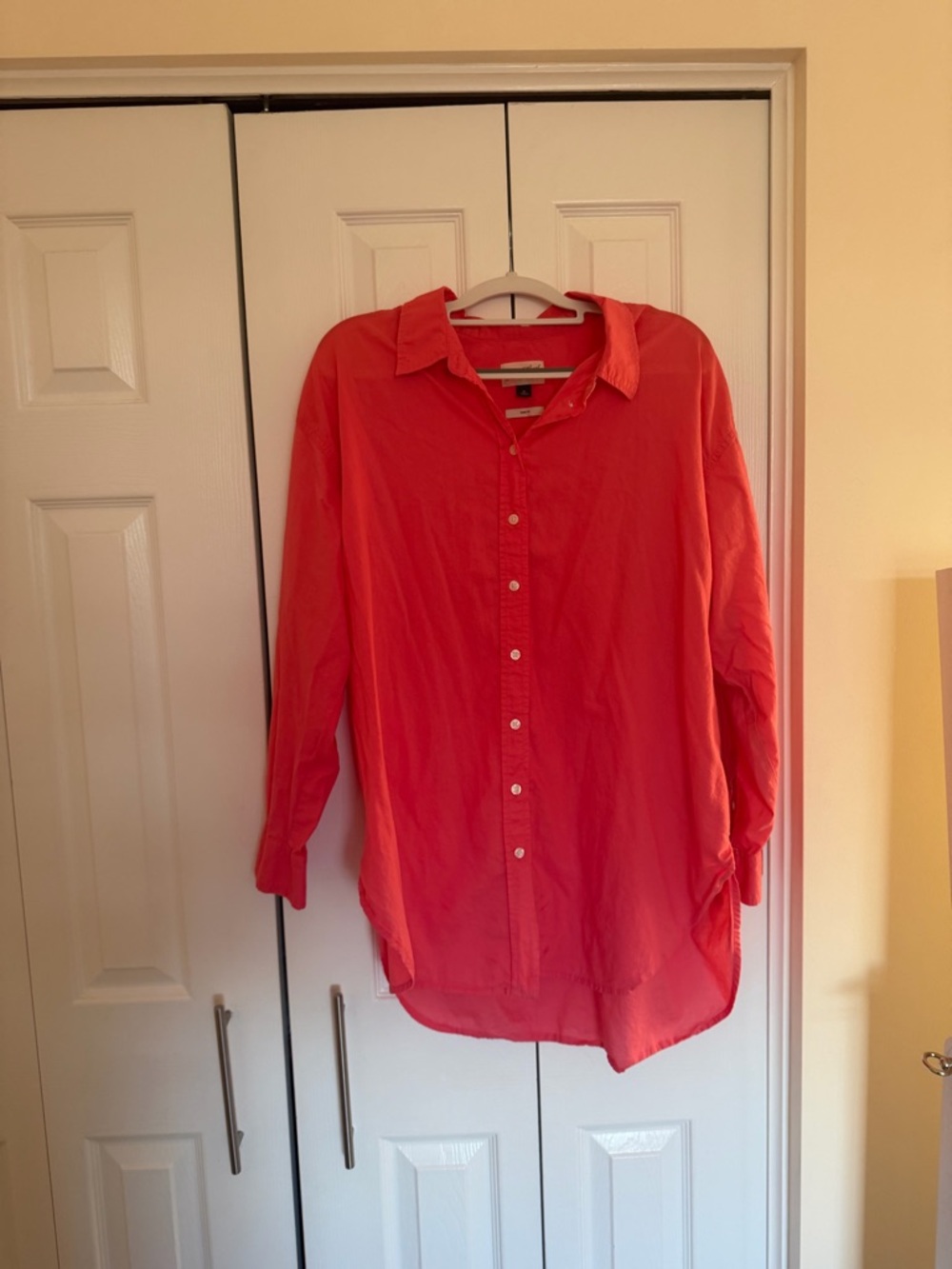 Vibrant Coral Long Button-Up Shirt